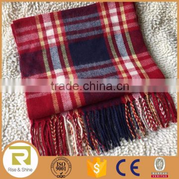 Wholesale 100% Acrylic woven plaid jacquard pashmina fringed shawl scarf