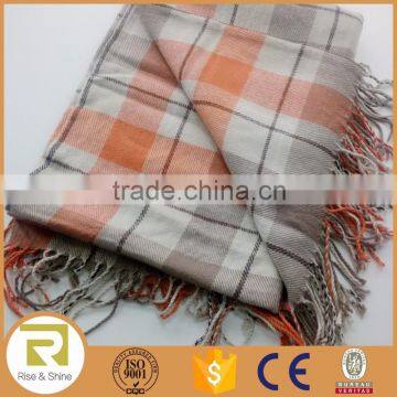 Wholesale 100% Acrylic yarn dyed plaid fringed throw blanket