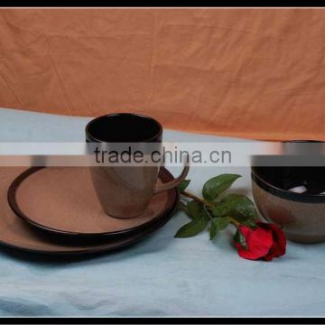 stoneware dinnerware made in China 16pcs ceramic dinnerware 2 tone color glaze stoneware dinner set with circle/edge