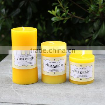 Yellow Scented Soy Pillar Candle with Private Lable
