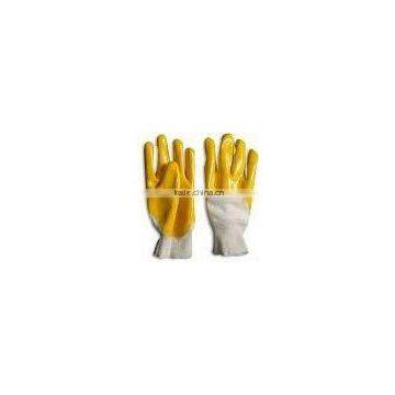 SUPER -Yellow/blueOrange Nitrile Knit Wrist Open Back Glove in China factory