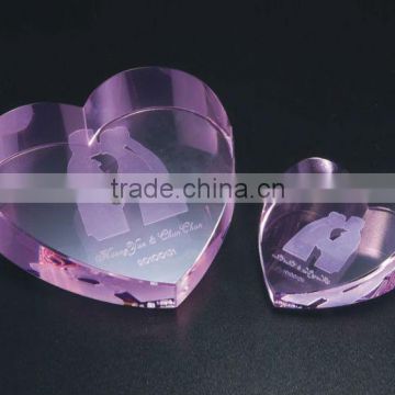 Heart Shape Laser Cut purple Crystal Paperweight