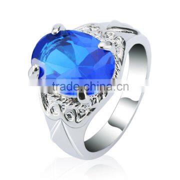 Unique design gold plated big sapphire cz semi gemstone rings for women girls