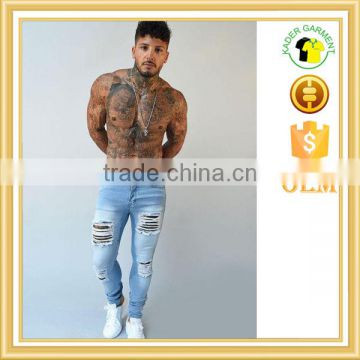 Fashion Light blue distressed jeans 2017 best quality skinny jeans wholesale China