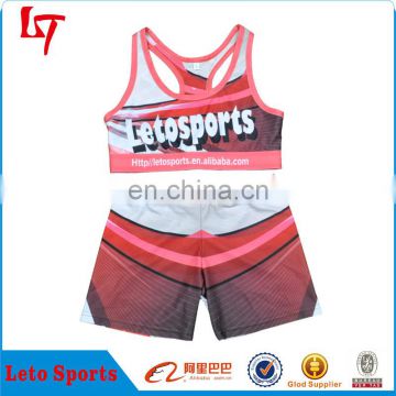 Customized sublimation wholesale pink cheerleader top costumes outfit