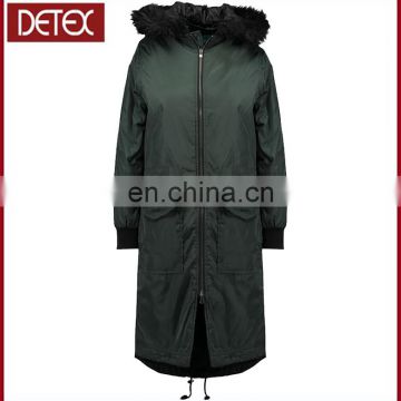 Faux Fur Hood Ladies Long Coat Design Women Coat