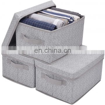 Storage Bins for Closet with Lids and Handles, Rectangle Storage Box, Fabric Storage Baskets Containers, Gray, Medium, 3-Pack