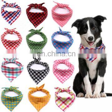 Spring summer dog cat classic checkered saliva towel plaid dog bandana pet