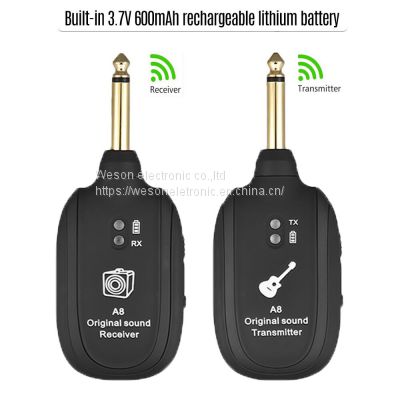 A8 UHF Guitar Wireless System Transmitter Receiver Built-in Rechargeable wireless guitar transmitter for guitar accessories