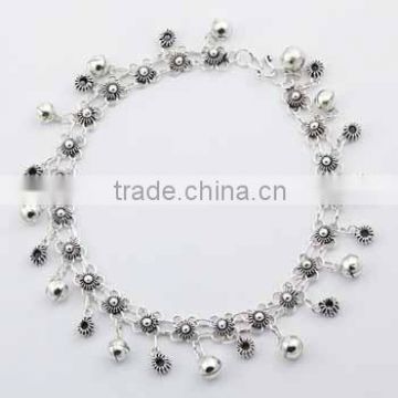 Adorable Flower Chain 925 Silver Anklet Flower Sphere Charms