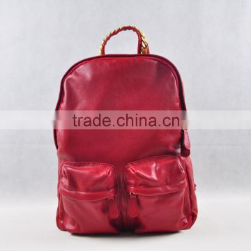 2016 cheap school style rose red color PU fashion backpack for girls