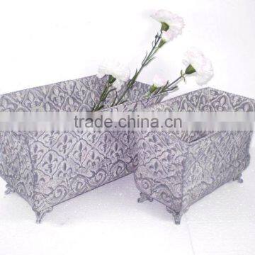 S/2 Rectangle Embossed Metal Flower Container