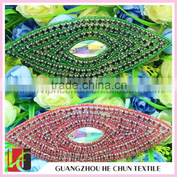 HC-0169 lIndian Sequin Applique with Rhinestone Bling Bling AB Color Stone Applique For Baby Cothes/Olive- Shaped Red Bead Patch