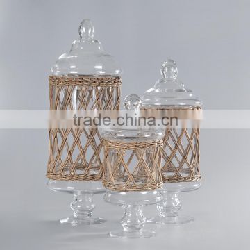glass storage jars with willow deco and lid set of 3
