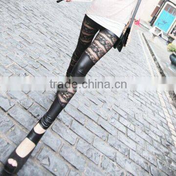 2015 hot sale Europe style lace rose leather leggings wholesale