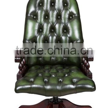 Green leather chesterfield captains chair
