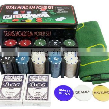 200pcs plastic poker chip set with game mat,pokrer chips set ,poker chips with tin box