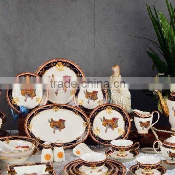 Chinese design saddle painting 69pcs ceramic bone china dinnerware set