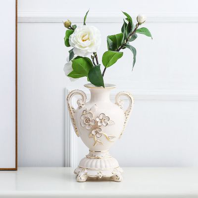 Light Luxury European Ceramic Classical Gild Paint White Ceramic Vase For Bedroom Decor