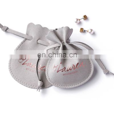PandaSew Gray Custom Logo Luxury microfiber jewelry pouch drawstring bag