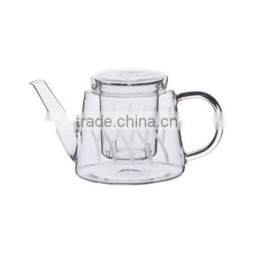 Borosilicate glass tea pot with hand cutting grass