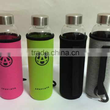 High Borosilicate Glass Water Bottle with customized Unique neoprene Sleeve