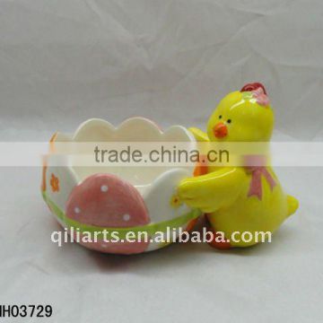 Easter chicken with ceramic egg shape bowls