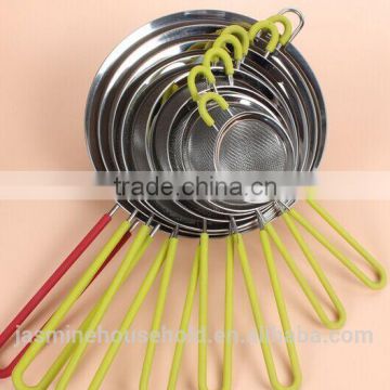 Hot Sale Food Grade Stainless Steel Mesh Strainer with silicone handle and Ear