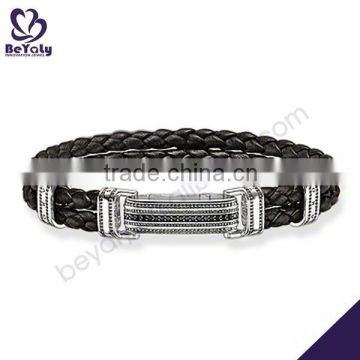 hot sale costume silver jewelry leather bracelet engraving