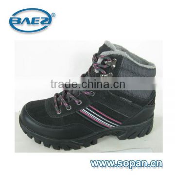 good quality black with fuxia cow leather with fur lining women hiking shoes