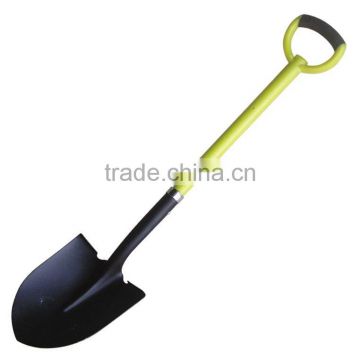 Round point Shovel,D- shaped Grip Fiberglass Handle ,yellow PE Coated