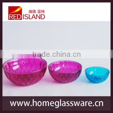 colored spray glass salad bowl/fruit glass bowl diamond bowl