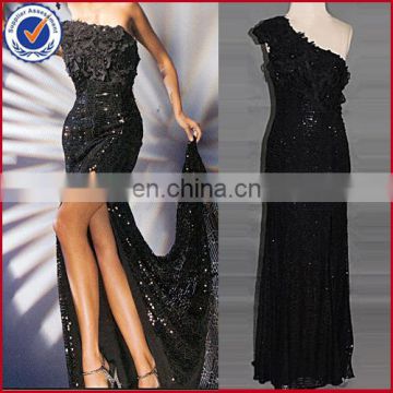 lace one-shoulder black sexy long evening dress
