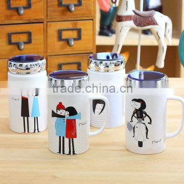 Boys and girls frosted dumb light cup series Sapphire cover sealing ceramic cup Mark cup