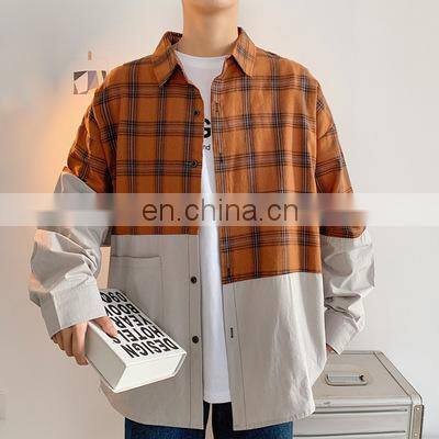 2021 Fashion Hot Sale Cotton Shirts Button Grid Long Sleeve Shirt For Men