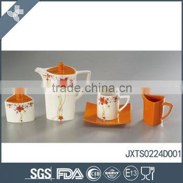 900CC orange and white mix color with beautiful decal 24pcs tea set