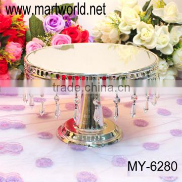 Transparent mirror face cake stand wedding;wedding cake stand with acrylic crystal hanging beads(MH6280)