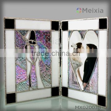 MX020038 china wholesale tiffany style rainbow shine stained glass photo picture frame for wedding gift favor