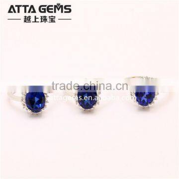 synthetic blue sapphire oval shape gemstone 925 silver ring for girl