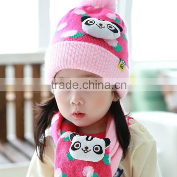 MZ3086 Autumn Baby Boy Girl Toddler Kids thick Hat scarf suits Wool Knitted Winter Warm