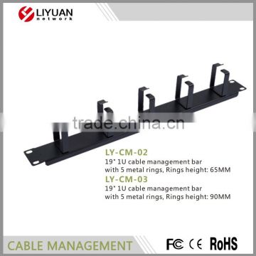 LY-CM-02 19" 1U cable management bar with 5 metal rings, Rings height: 65MM cable manager
