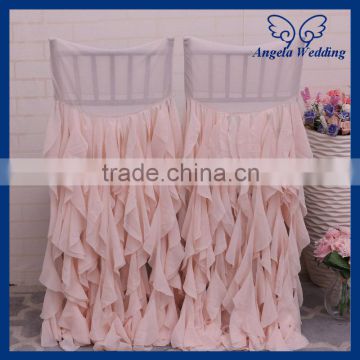 CH014E Angela Wedding New curly willow ruffled wedding blush pink chiffon chair cover