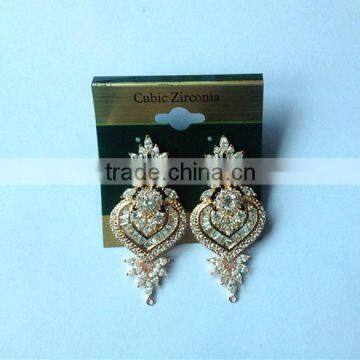 Hot seller latest design bridal cz 18k gold earrings post with rings