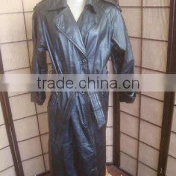 Long Black Woman's Leather Coat