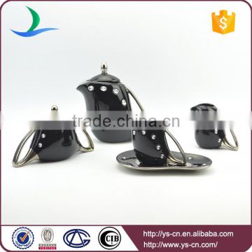 Silver electroplate ceramic turkish tea set with acrylic stone