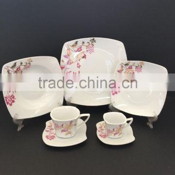 Porcelain ceramic square shape plate square 37pcs dinner set with flower deisgn