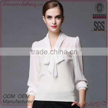 white colour high quality long sleeve latest fashion blouse design for lady