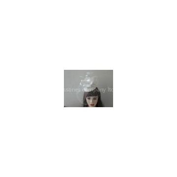 Small Sinamay Stripes White Ladies\' Fascinators with Soft Ostrich Feathers and Silk Flower
