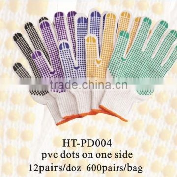 one-side pvc dot working gloves/ cotton gloves pvc dotted/ polka dots pvc gloves