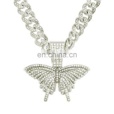 2021 butterfly pink crystal cute KC gold alloy Cuban Necklace with tennis choker kids girls jewelry